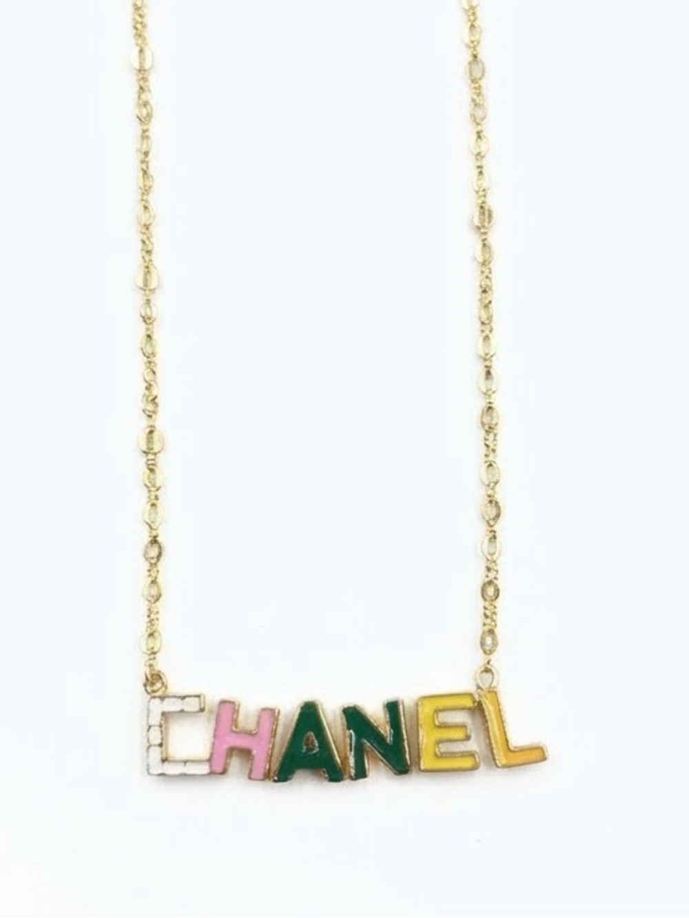 Gold Necklace with Multicolor Enamel Letter Pendant